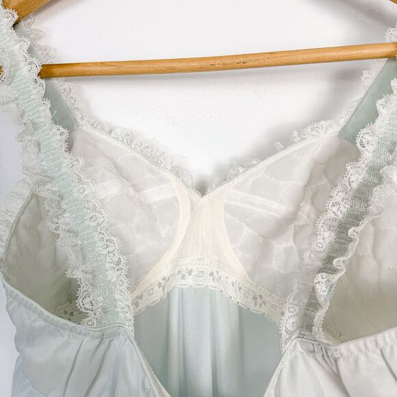 Vintage Olga 1970s/1980s Soft Blue White Floral Lace Chiffon Sheer Nightgown - Picture 6 of 7